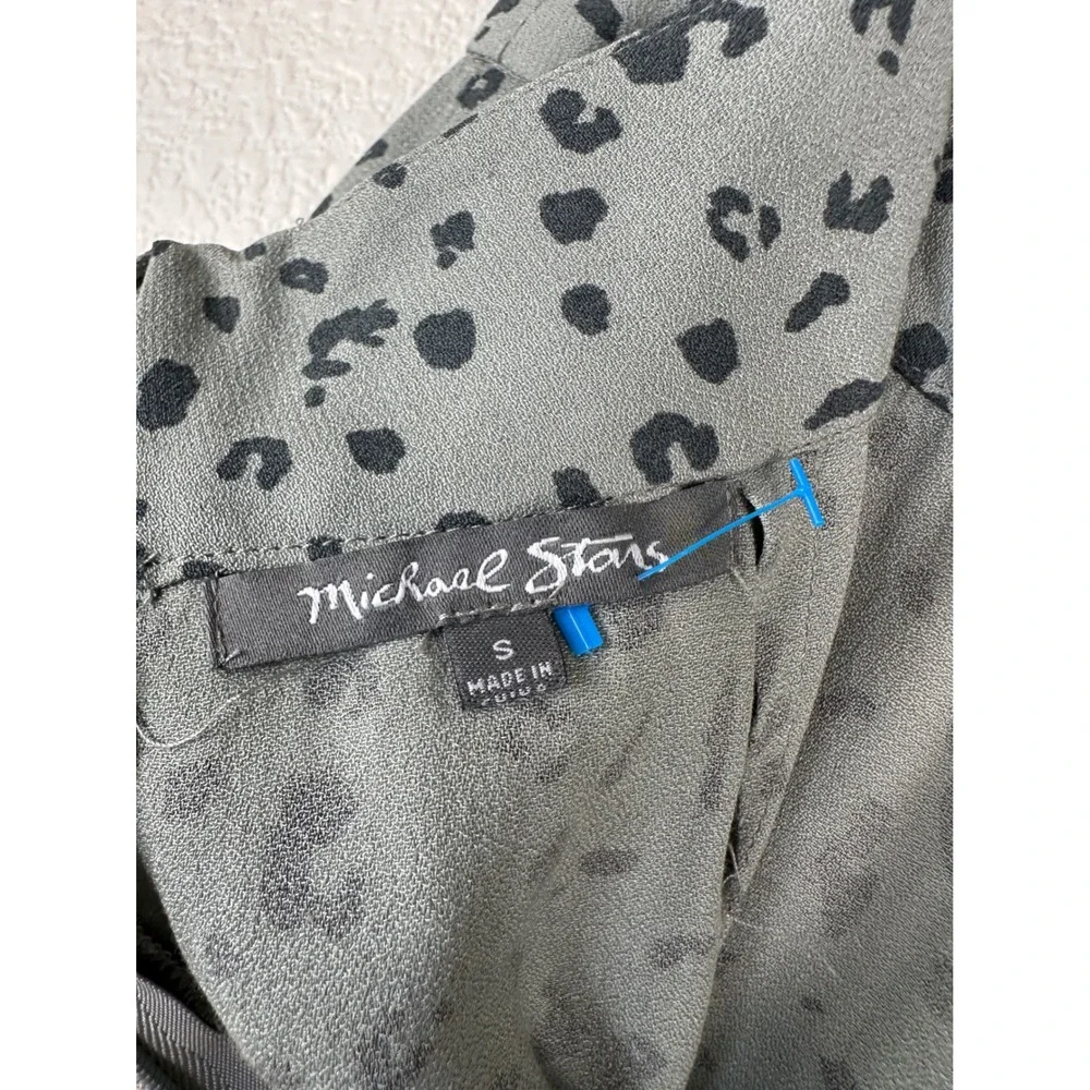 Michael Stars Faux Wrap Tulip Skirt S Sage Green Animal Print High Low Mini‎